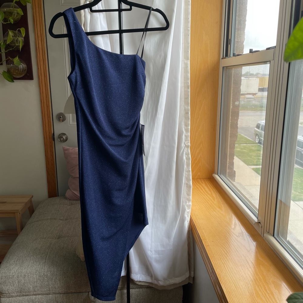 Blue Sparkle 1 Shoulder Asymmetric Dress